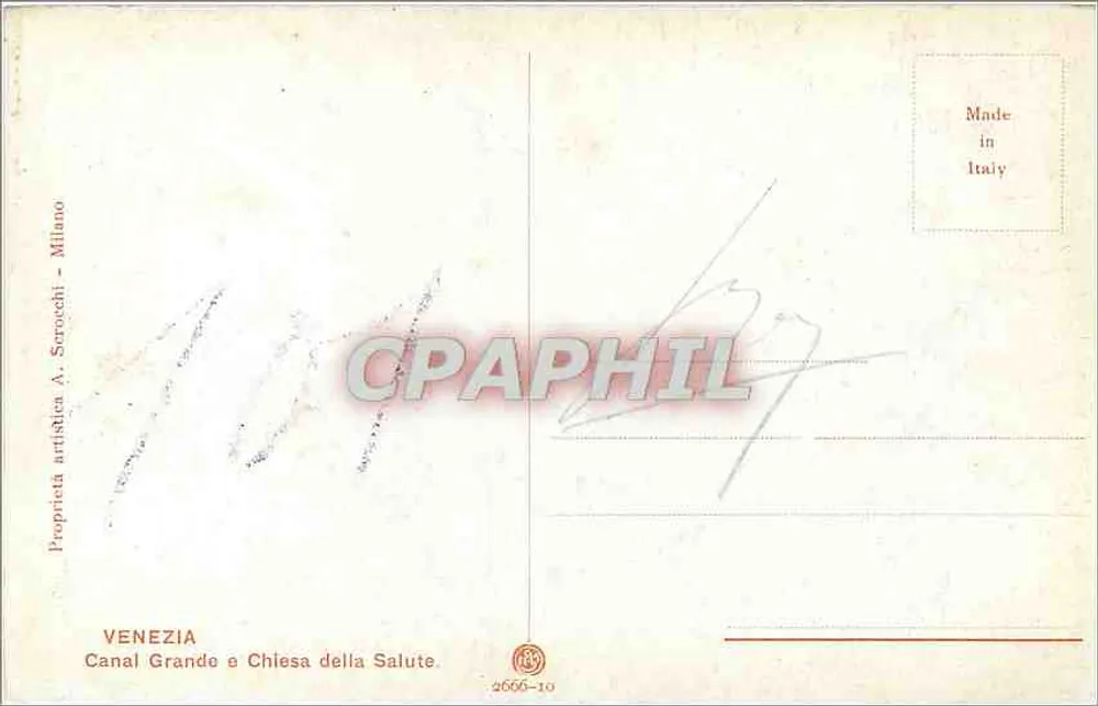 Venise — Canal Grande et église de la Salute — Proprieta artistica A. Scroochi - Milano, n° 2666-10 - Verso