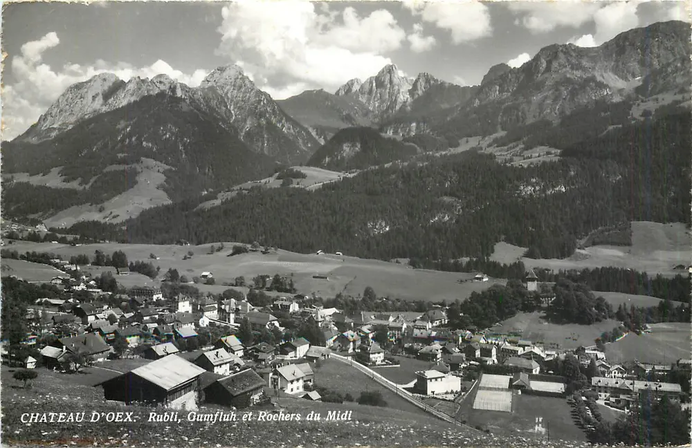 Château d'Oex - Rubli, Gumfluh et Rochers du Midi — Photo-Édition A. Deriaz, Baulmes - Recto