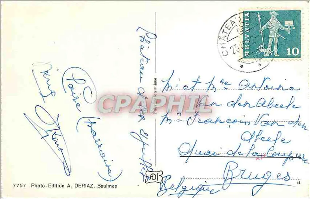Château d'Oex - Rubli, Gumfluh et Rochers du Midi — Photo-Édition A. Deriaz, Baulmes - Verso