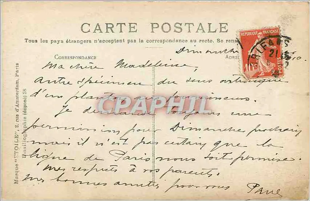 Orléans — Rue Jeanne d'Arc — vista com a catedral e um trem — editor PIM, n°12 - Verso