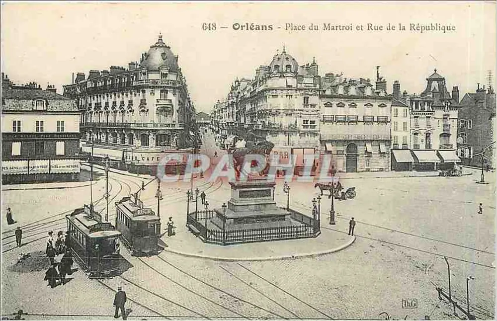 Orléans - Place du Martroi und Rue de la République — Verlag THG, Nr. 648 - Vorderseite