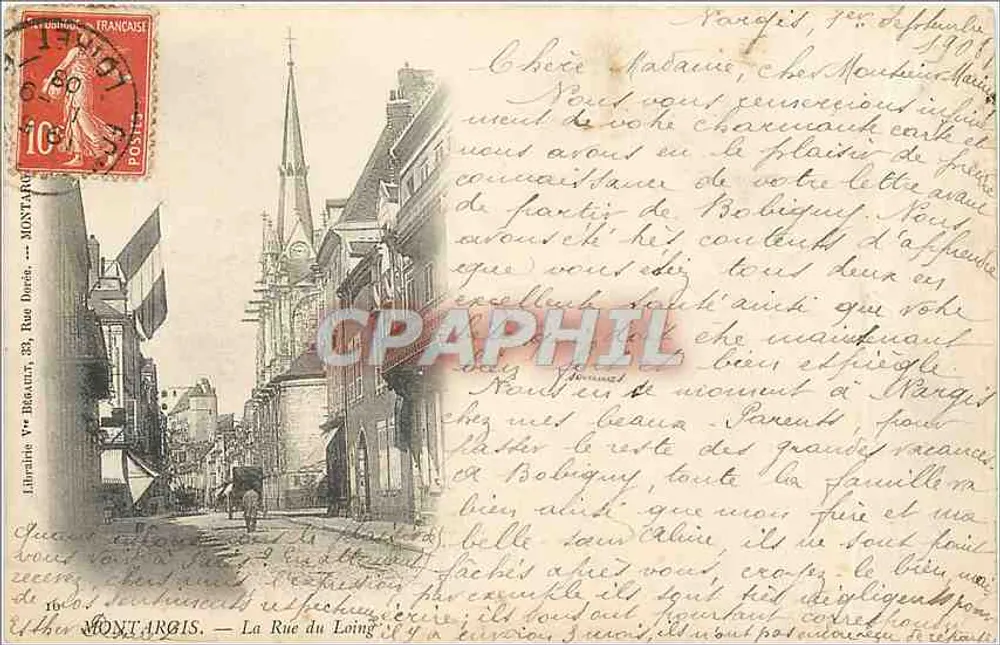 Montargis — A Rue du Loing — Livraria Vve Béatier, 33 Rue Duperre - Frente