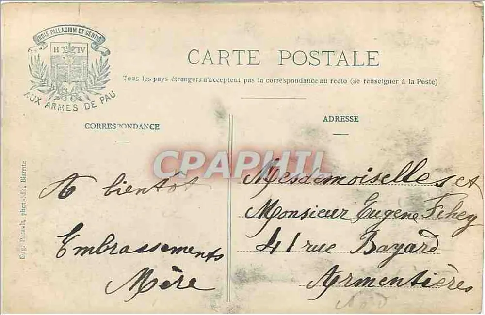 Pau — Le Château et le Pont de Jurançon — Éditeur : Édouard Pilladium et Gentil - Verso