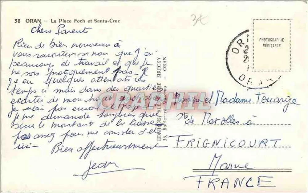 Oran — Place Foch und Santa-Cruz — Editionen Sirecky - Rückseite