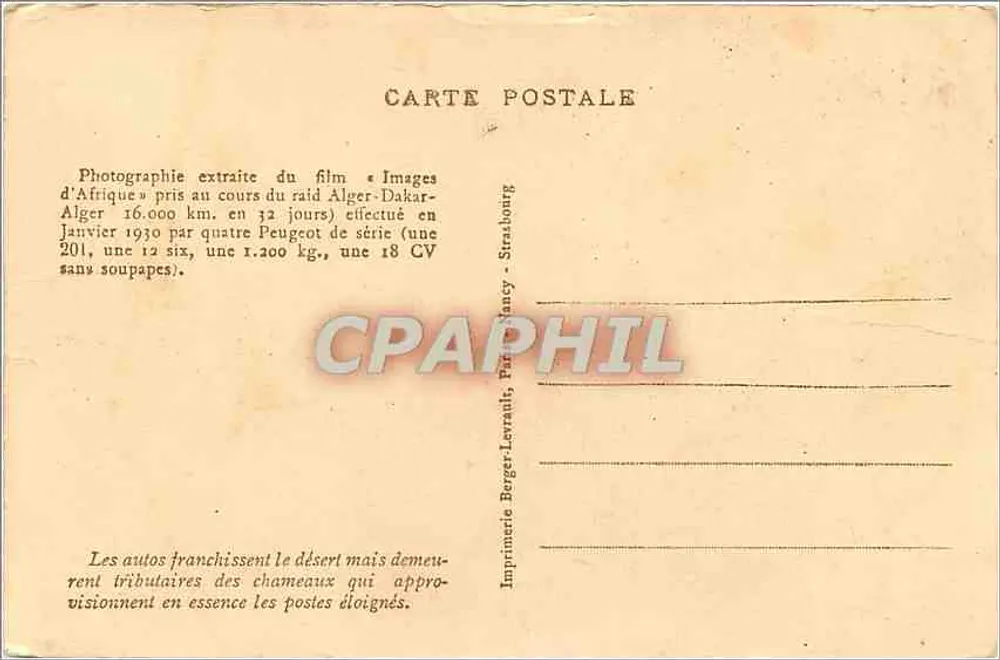 Kamele und Karawanen — Expedition Alger-Dakar 1930 — Druckerei Berger-Levrault, Nancy - Rückseite