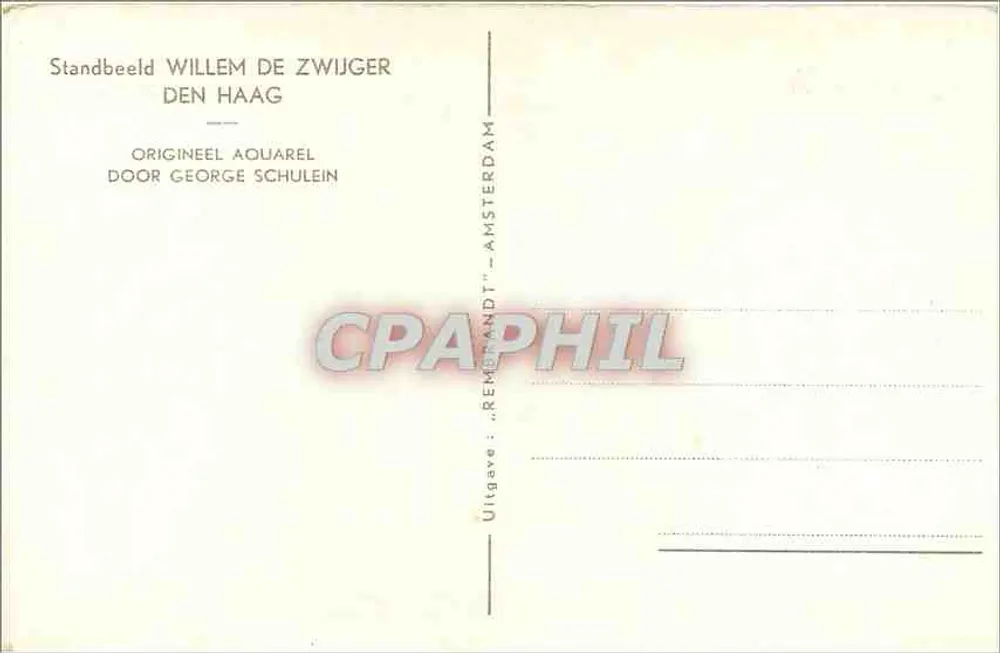 Statua equestre di Willem de Zwijger a La Haye — acquarello originale di George Schulein — edizione Amsterdam - Verso
