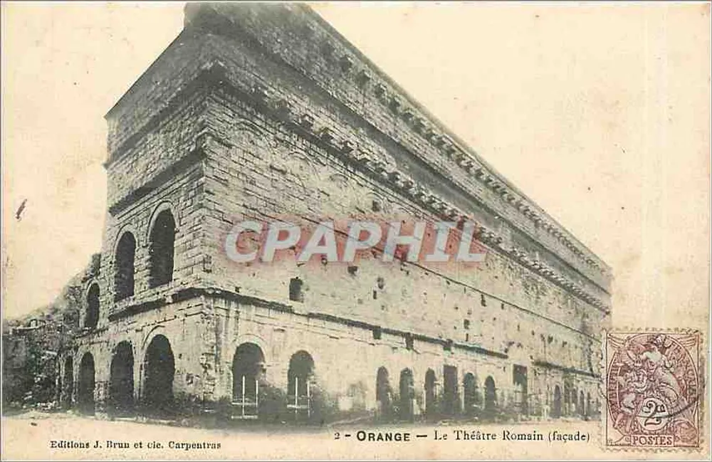 Orange — O Teatro Romano (fachada) — Edições J. Brun e cie, Carpentras, n°2 - Frente