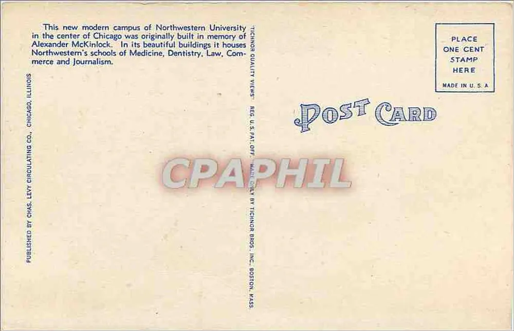Campus McKinlock, Universidade Northwestern, Chicago — Kaufmann-Fabry Photo, n° 78 - Verso