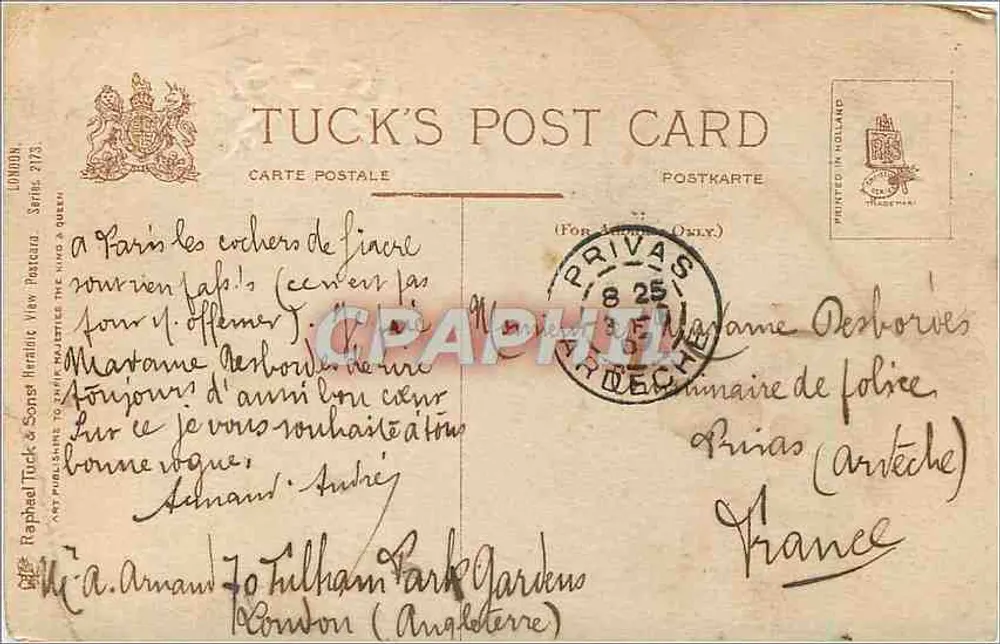 Londres, no Hyde Park — cerimônia militar — Tuck's Post Card, série 2173 - Verso