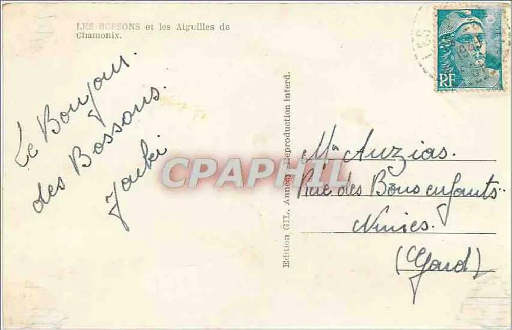 Les Bossons e as Aiguilles de Chamonix — Edição GIL, Reprodução pela Armée proibida - Verso
