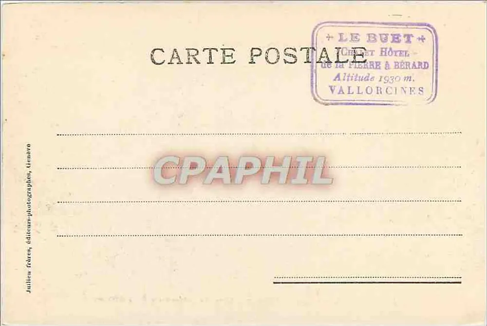 Mont-Blanc (4810 m) Ansicht vom Gipfel des Buet (3109 m) — J.J. 2884 — Verlag Juillien frères, Tignes - Rückseite