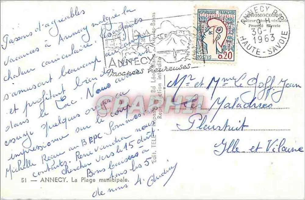 Annecy — A praia municipal — J. Télès - Verso