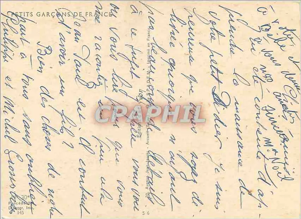 Criança com pássaro — Petits Garçons de France — Edição Jean Dufour, n°145 - Verso