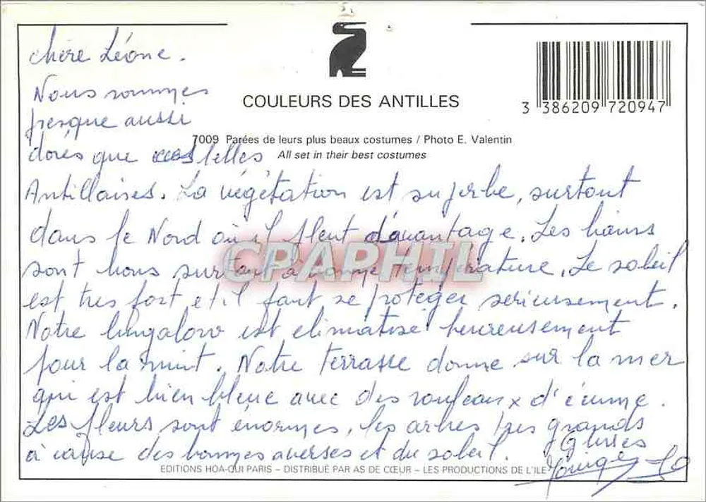 Três mulheres e uma criança em trajes tradicionais antilhanos — Edições HOA-QUI PARIS, n°7009 - Verso