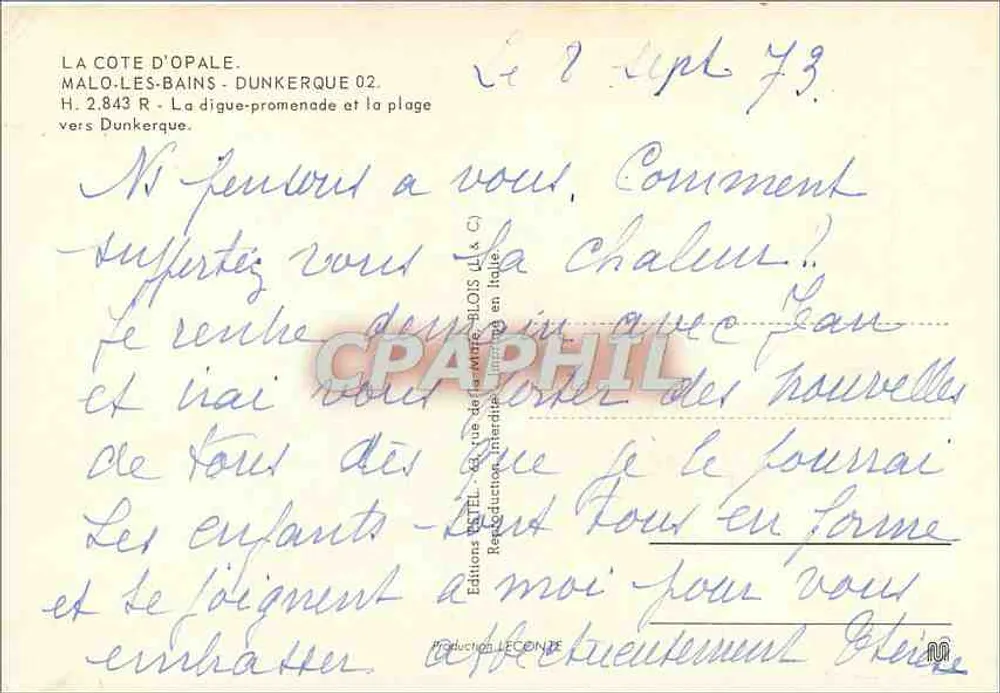 Malo-les-Bains — Promenaden-Damm und Strand — Verlag Estel, Nr. 2.843 R - Rückseite