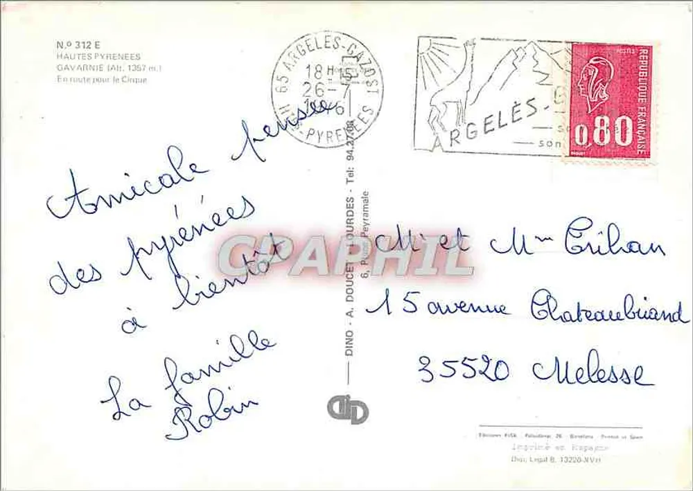 Gavarnie — Wodospad Gavarnie — Wydawca Dino A. Doucet Lourdes - Rewers
