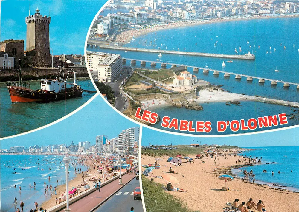 Les Sables d'Olonne — vista panorâmica com farol, praia e pontão — Artaud Frères, n°350 - Frente