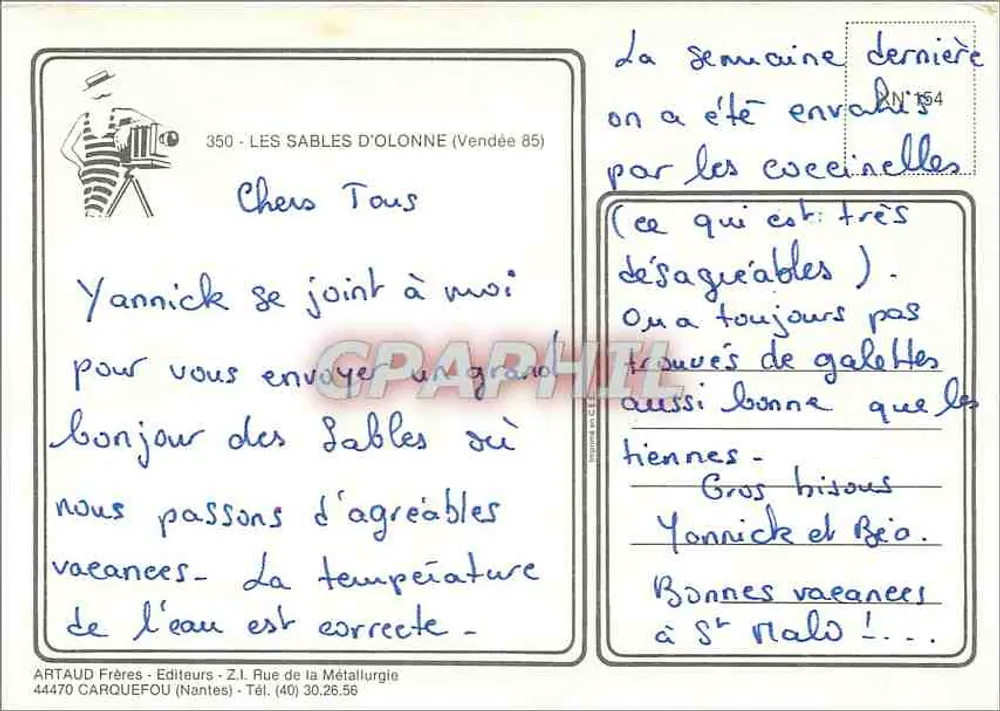 Les Sables d'Olonne — vista panorâmica com farol, praia e pontão — Artaud Frères, n°350 - Verso