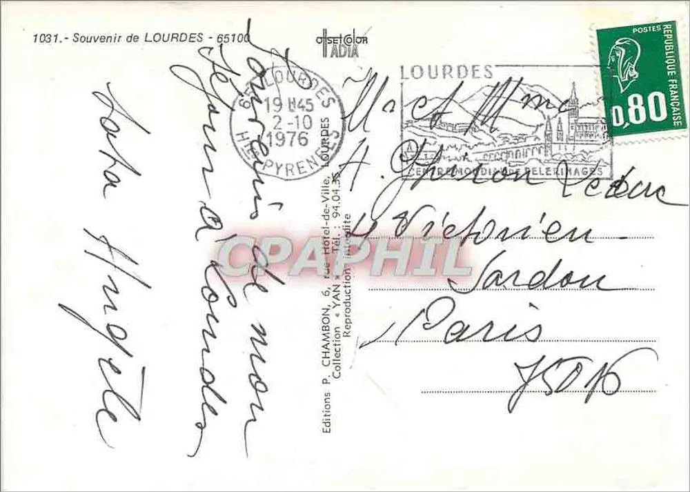 Lourdes — Lembrança de Lourdes — Edições P. Chambon - Verso