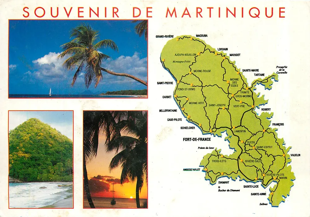 Lembrança de Martinica — cartão postal com mapa e fotos — editado por KINA Italia - Frente
