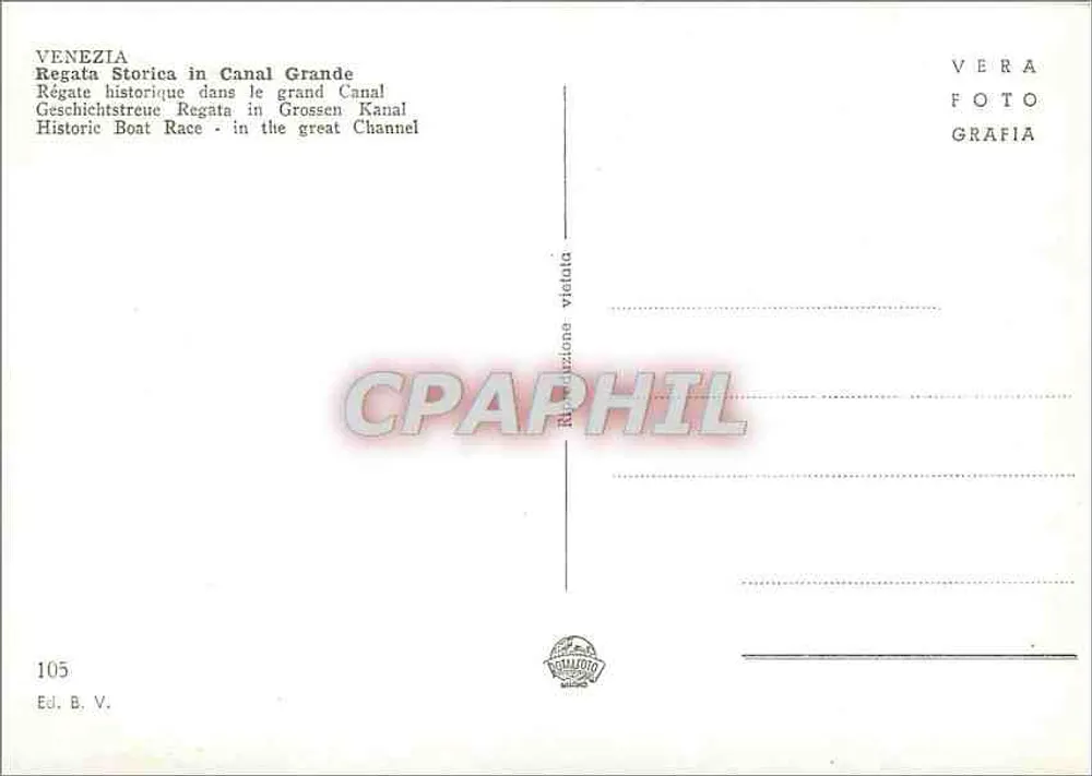 Vénétie - Regata storica in Canal Grande — Éd. B. V. n° 105 - Verso