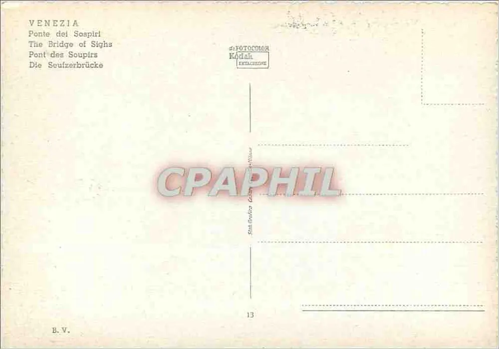 Veneza — O Ponte dos Suspiros sobre o Grande Canal — B.V. n°13 - Verso