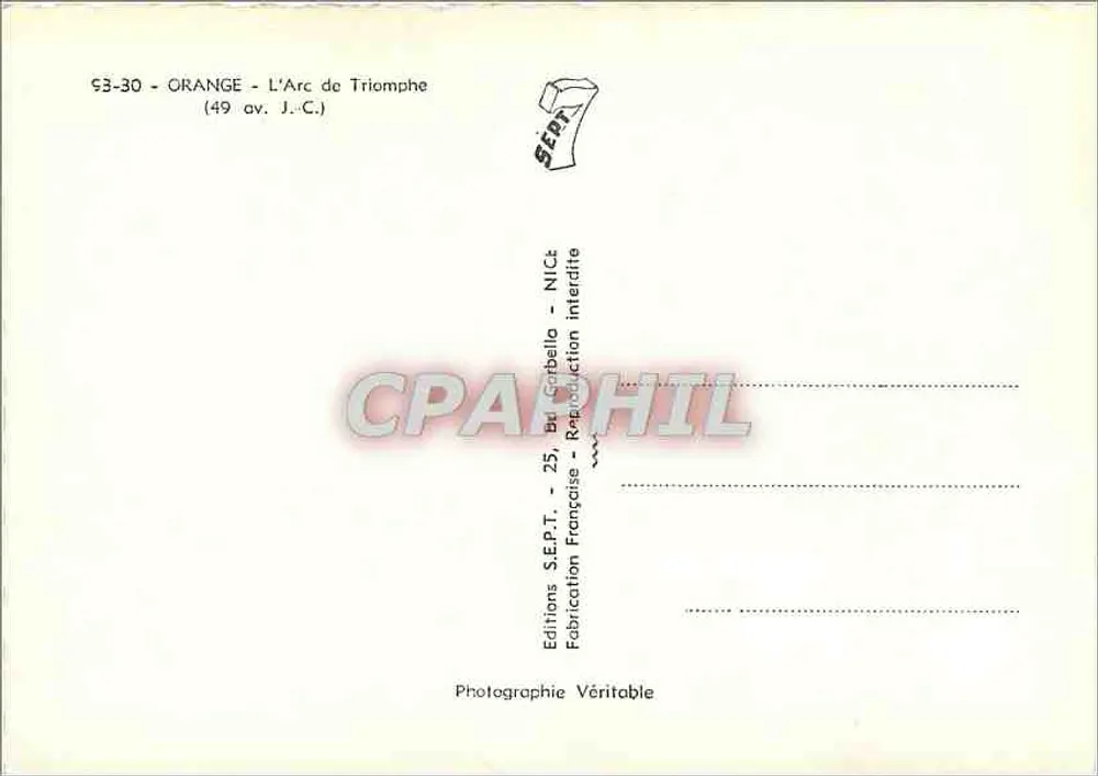 Orange - O Arco do Triunfo — 49 av. J.-C. — Éditions S.E.P.T. - 25, Bd Garbella - Nice - Verso