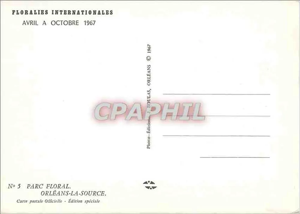 Floralies Internationales Orléans — Abril a Outubro 1967 — Edição especial - Verso