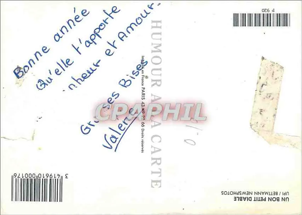Bebê sorridente — foto de estúdio — Humour A Paris, n° 010 - Verso
