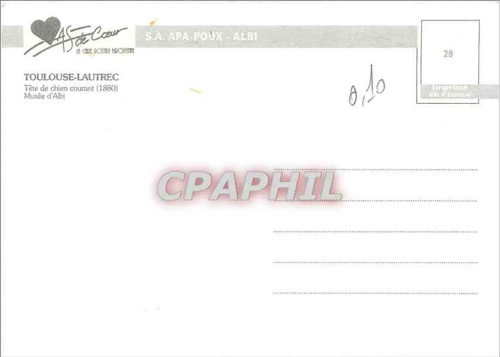 Tête de chien courant — 1880 — S.A. APA-POUX - ALBI, n°29 - Verso