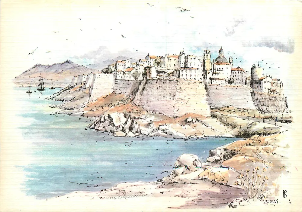 Calvi - A Cidadela — aquarela original de Robert Lepine — editada por S.P.A.D.E.M. em 1979 - Frente