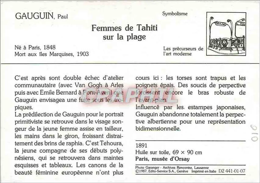 Frauen von Tahiti am Strand — Paul Gauguin — Edition Service S.A., Genf - Rückseite