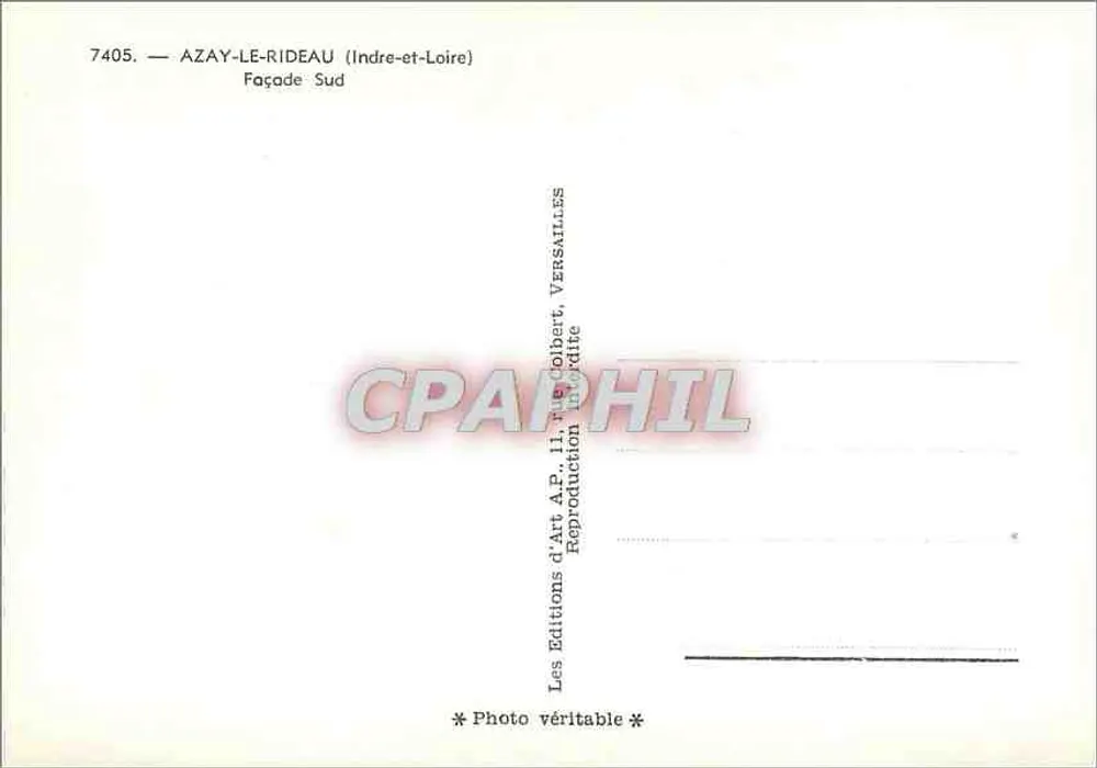 Azay-le-Rideau — Fachada Sul — Edições de Arte A.P. Versailles - Verso