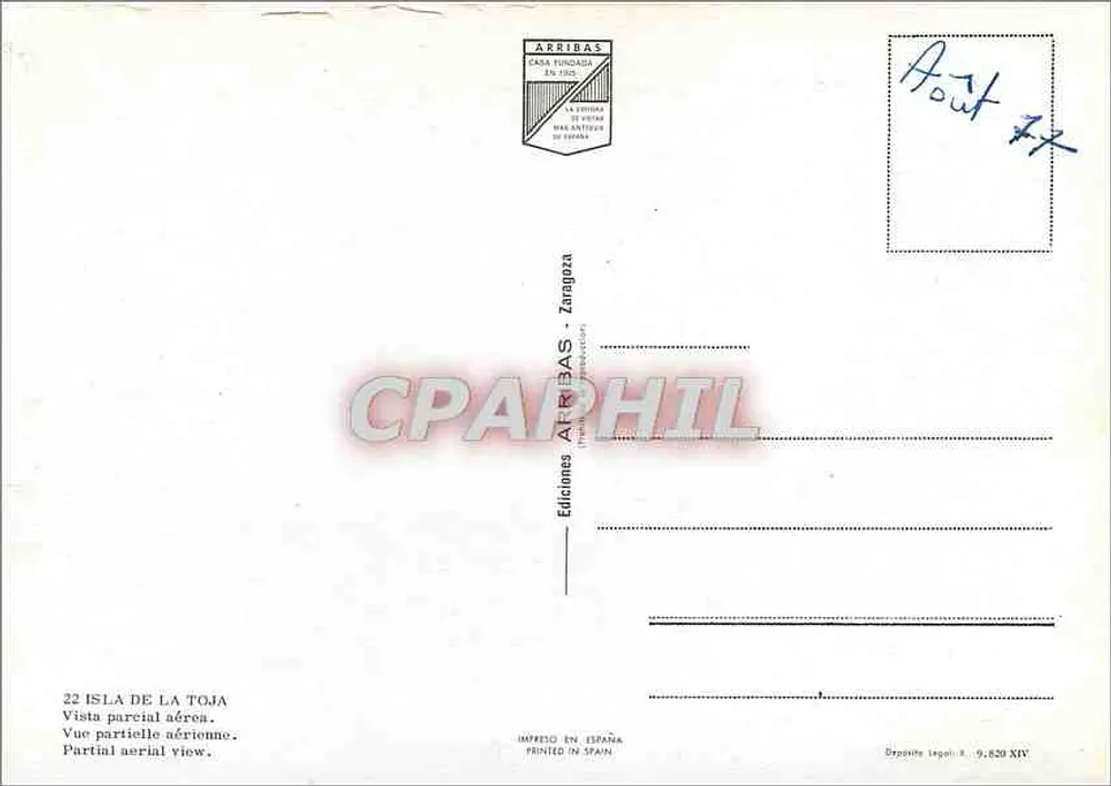 Isla de La Toja — vue aérienne partielle — Éditions Arribas, Zaragoza - Verso