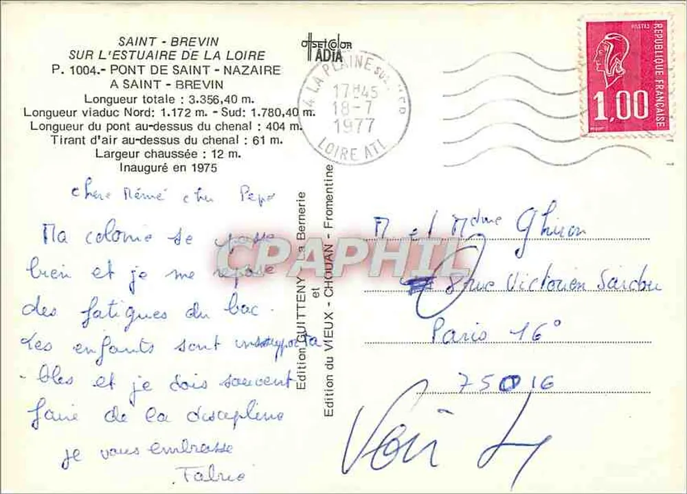 Die Brücke Saint-Nazaire-Saint-Brévin über den Estuar der Loire — Graphphil, Nr. P.1004 - Rückseite