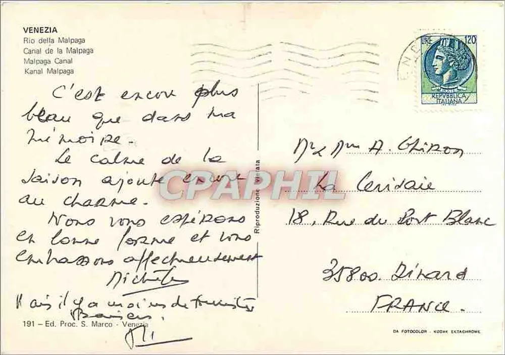 Veneza — Canal da Malpaga — Ed. Proc. S. Marco n°191 - Verso