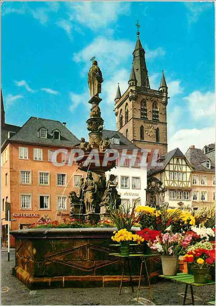 Trier — Fontäne des Marktes und Kirche Saint-Gangolphe — Kofferecke - Vorderseite
