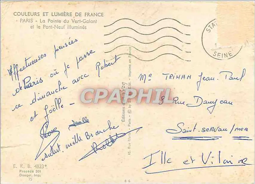 Paris - Die Pointe du Vert-Galant und der Pont-Neuf beleuchtet — Éditions de la Vérité - Rückseite