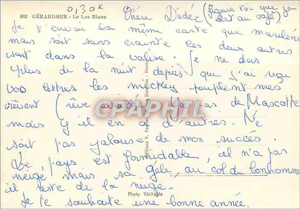 Gérardmer — O Lago Branco — Roeder - Verso
