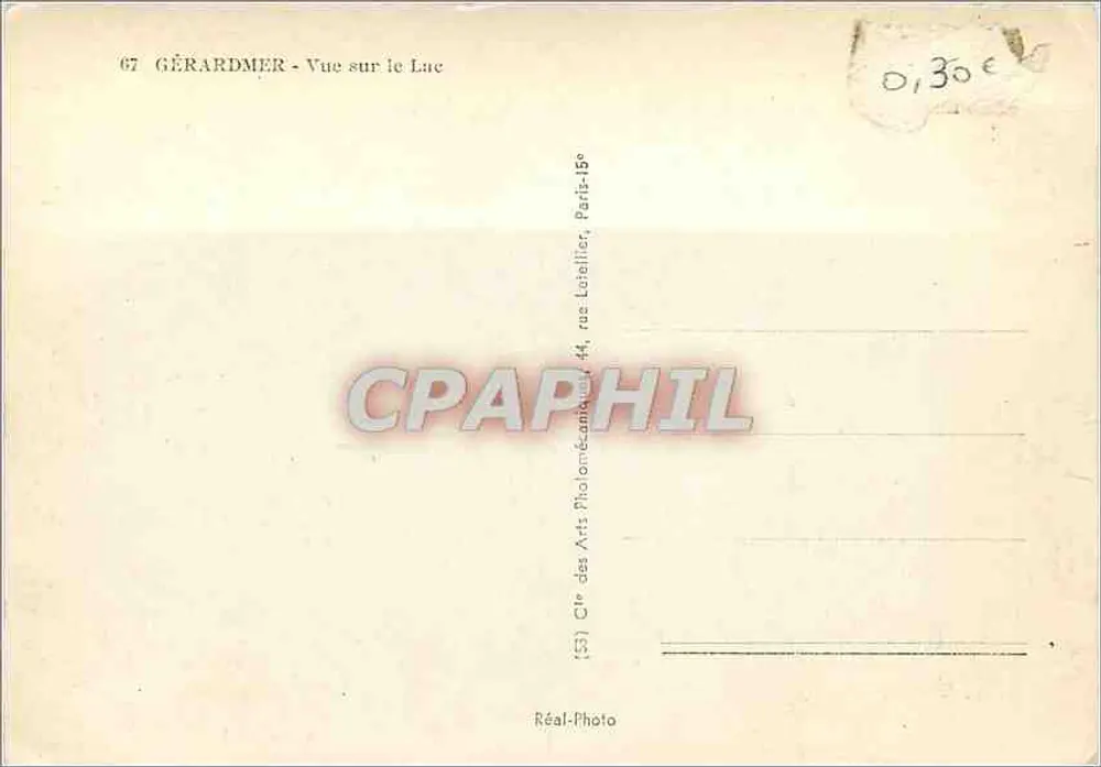 GÉRARDMER — Vista sobre o Lago — Editora: Cie des Arts Photographiques, Paris-15e - Verso