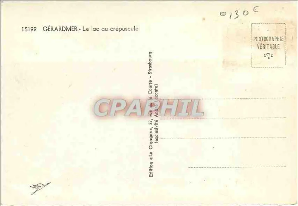 Gérardmer — O lago ao entardecer — A Cegonha, Strasbourg - Verso