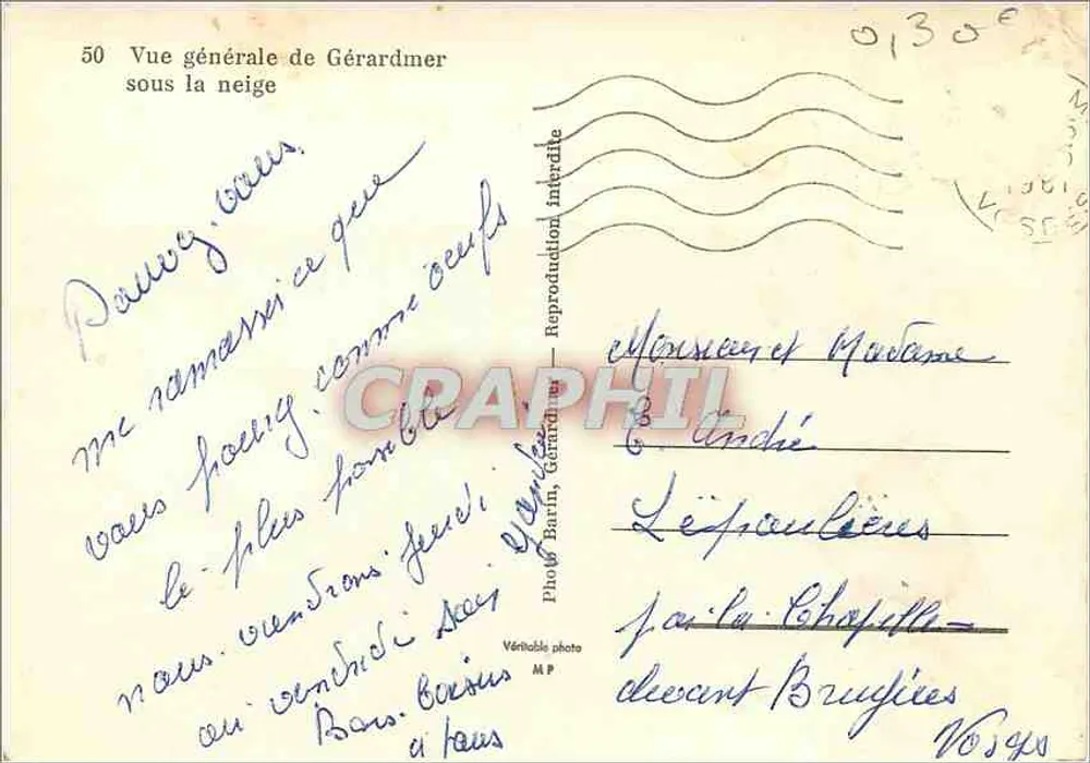 Gérardmer — vista geral sob a neve — Foto Barin, n°50 - Verso