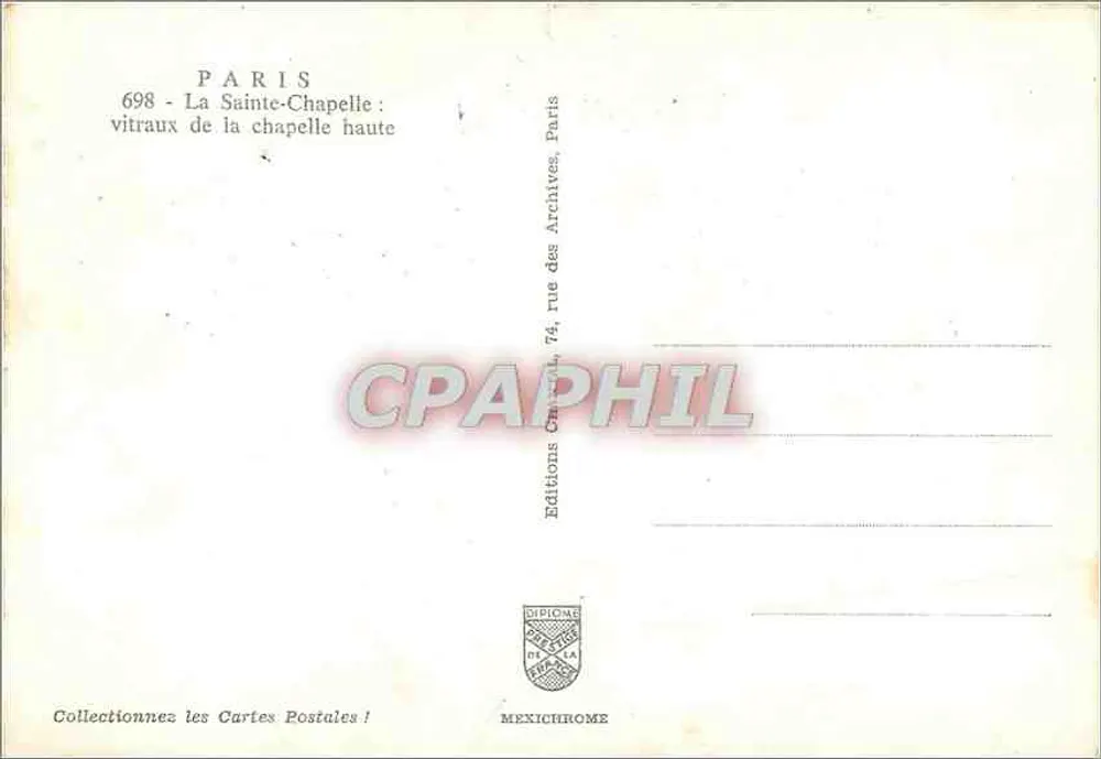 Paris — Die Heilige Kapelle: Fenster der oberen Kapelle — Éditions Diplôme, Paris, n° 698 - Rückseite