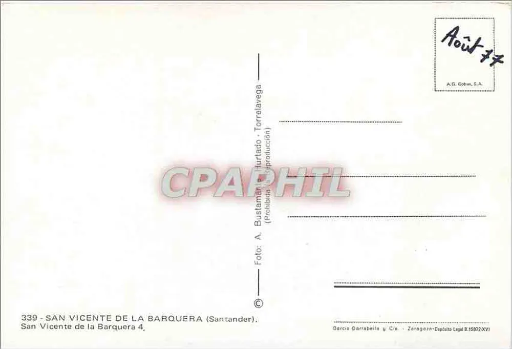 San Vicente de la Barquera — havenaanzicht en lantaarn - uitgever A.G. Cobas, S.A. - Achterkant