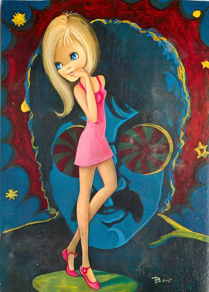 Menina loira diante de crânio — estilo surrealista — Beni - Frente