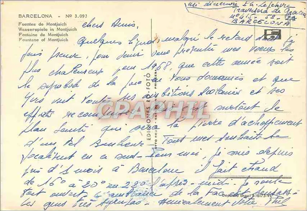 Fontane di Montjuïch — Ricordo di Barcellona — Edizioni Neuve Paris - Verso