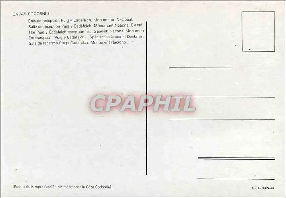 Empfangssaal Puig y Cadafalch — Caves Codorniu — Verlag Codorniu, Seriennummer nicht sichtbar - Rückseite