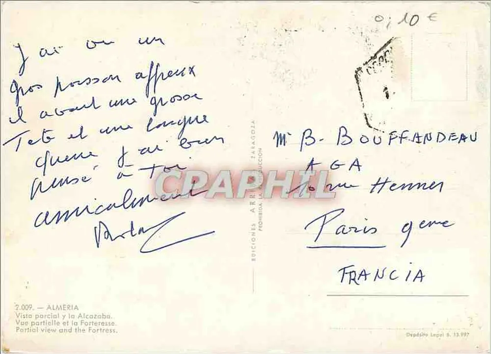 Almería — Vue partielle et la forteresse — Éditions Arias, n°2.009 - Verso