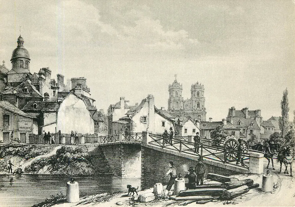 A Vilaine diante da Catedral — Rennes — Litografia de Benoist (1858) - Frente
