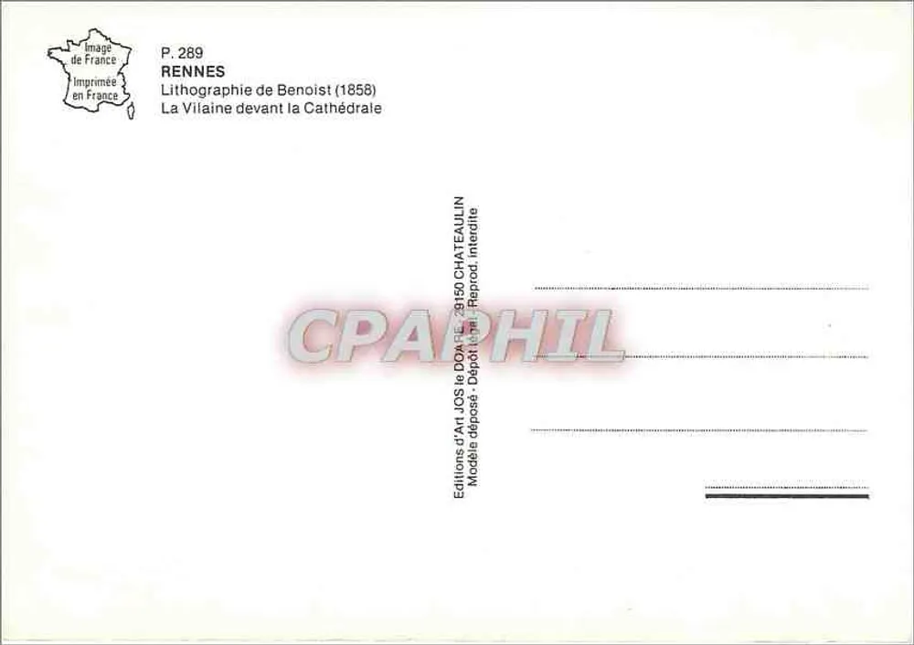A Vilaine diante da Catedral — Rennes — Litografia de Benoist (1858) - Verso